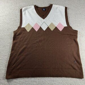 Clench Jeans Argyle V-neck Sweater Vest Brown Men’s Size XXL